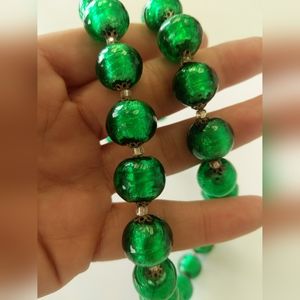 Vintage Green Glass Bead Necklace